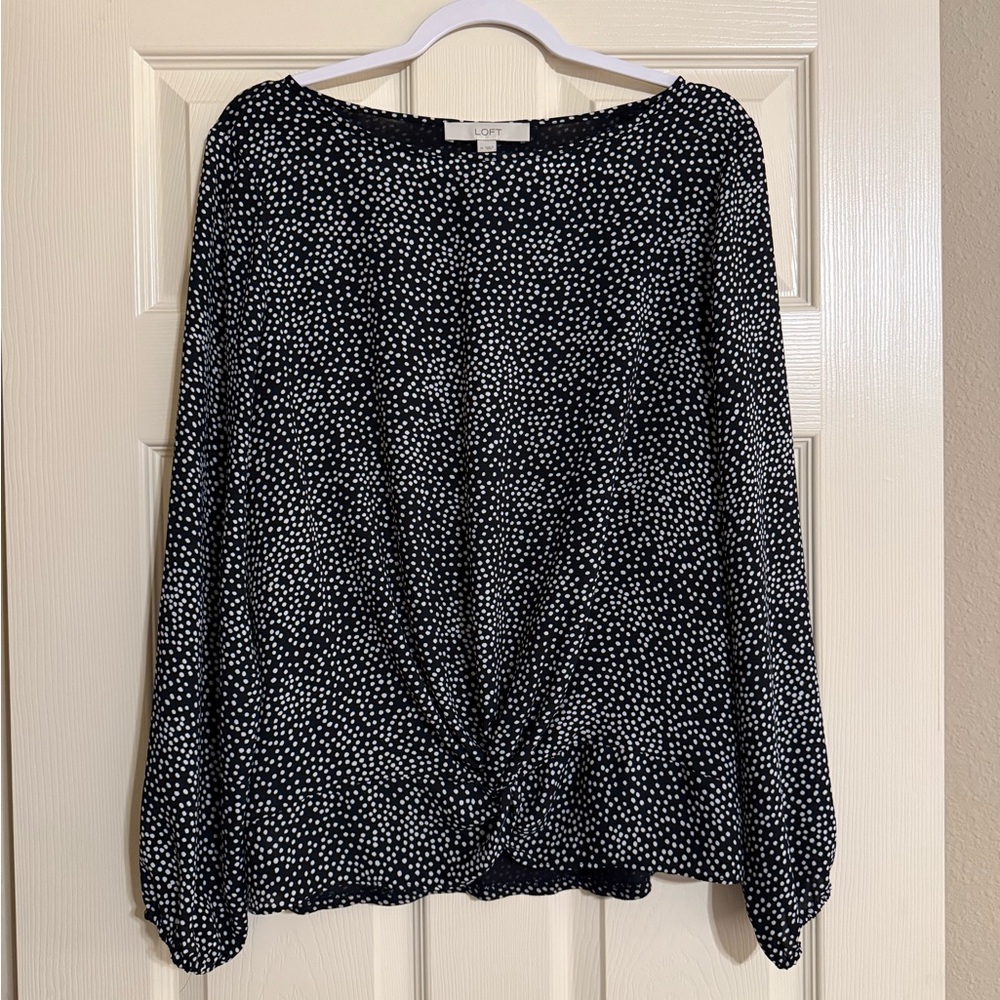 LOFT Black and White Polka Dot Long Sleeve Top